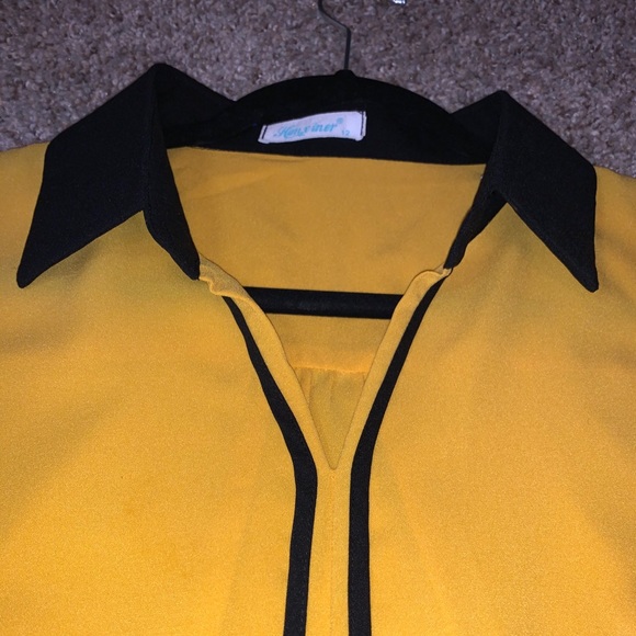 Women V-neck Long-Sleeve Yellow Blouse - Picture 6 of 6